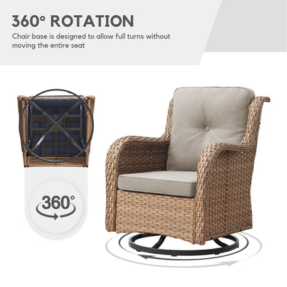 Gymojoy Outdoor Wicker Rocking Lounge Chairs with Swivel Base (Set of 2)