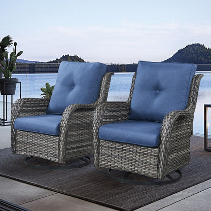 Gymojoy Outdoor Wicker Rocking Lounge Chairs with Swivel Base (Set of 2)