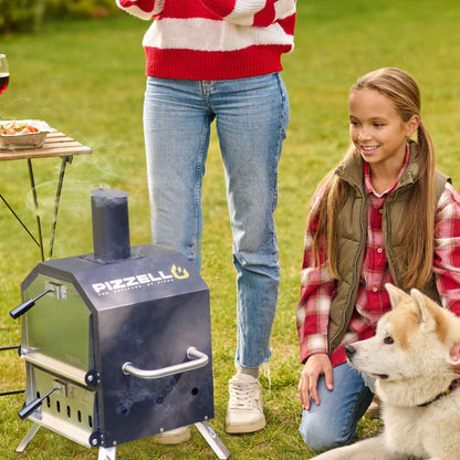 Outdoor Wood Fired Pizza Oven 2-Layer Pizza Maker Outside Pizza Grill for Backyard Parties - 12 inch