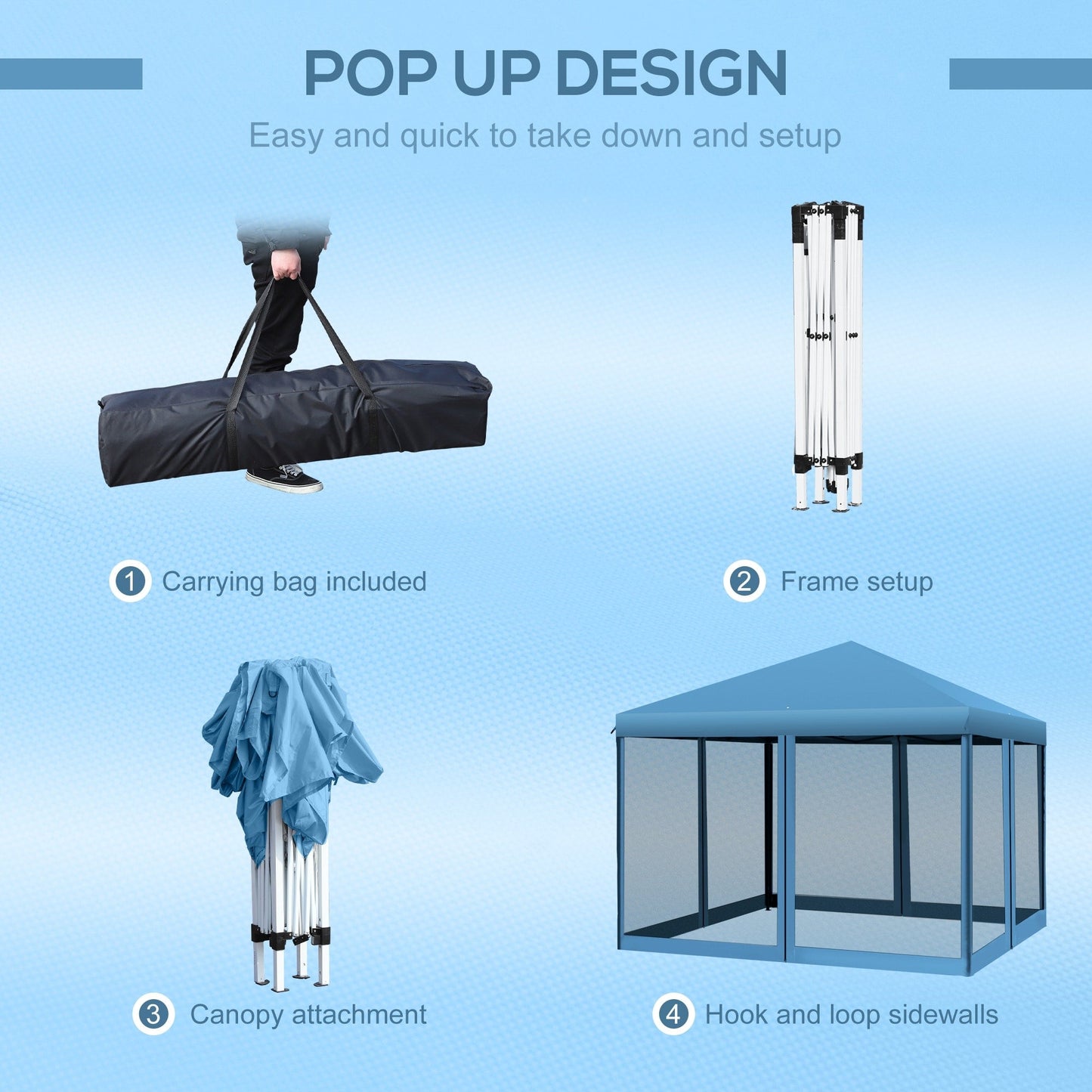 Outsunny 10' x 10' Heavy Duty Pop Up Canopy with Removable Mesh Sidewall Netting, Easy Setup Design, Outdoor Party Event