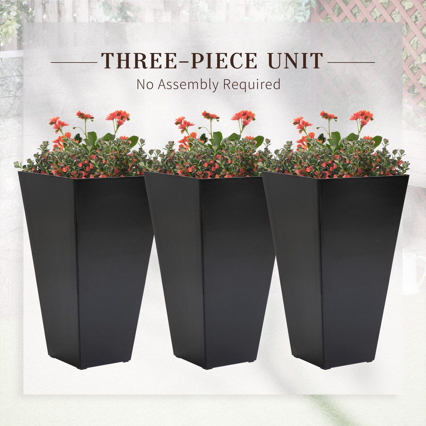 Outsunny 28 Tall Plastic Flower Pot, Set of 3, Large Outdoor & Indoor Plastic Garden Planters, for Entryway, Patio, Yard