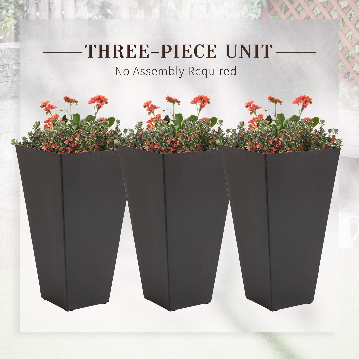 Outsunny 28 Tall Plastic Flower Pot, Set of 3, Large Outdoor & Indoor Plastic Garden Planters, for Entryway, Patio, Yard