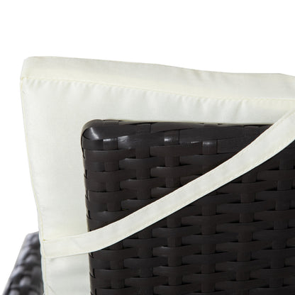 Outsunny 3 Pieces Patio PE Rattan Sofa Set, Outdoor Recliner Chairs Wood Grain plastic Top Coffee Table