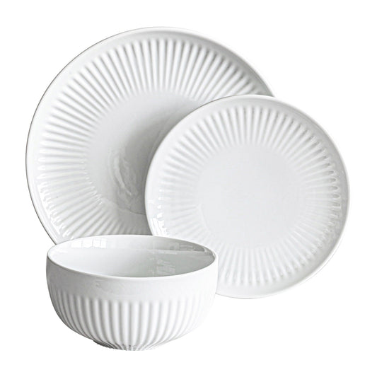 Over and Back White Porcelain 24pc Fluted Dinnerware Set