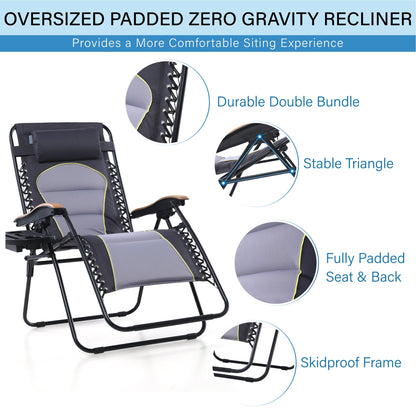 Oversize XL Padded Zero Gravity Lounge Chair Wider Armrest Adjustable Recliner with Cup Holder - N/A