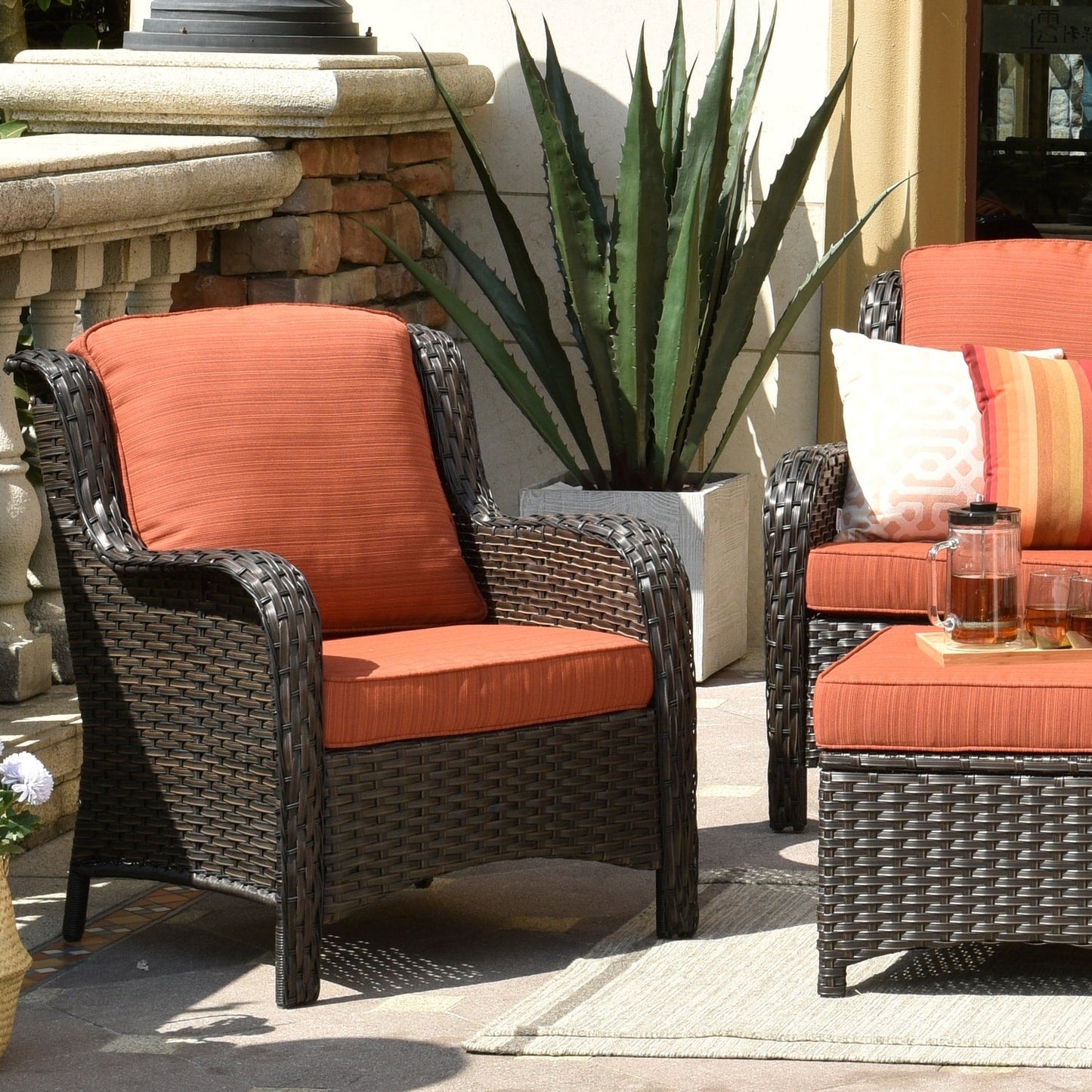 OVIOS 5-piece Patio Wicker High Back Conversation Set