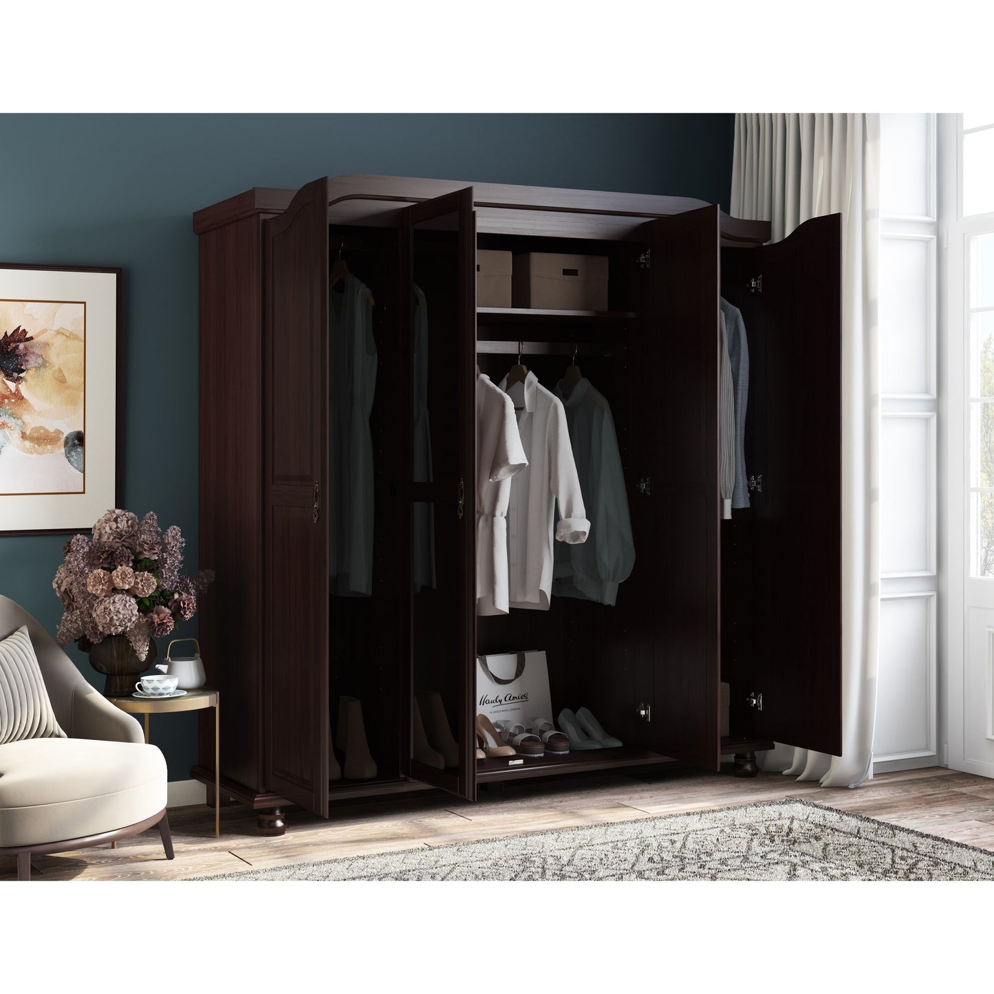 Palace Imports 100% Solid Wood Kyle 4-Door Wardrobe Armoire with Solid Wood or Mirrored Doors