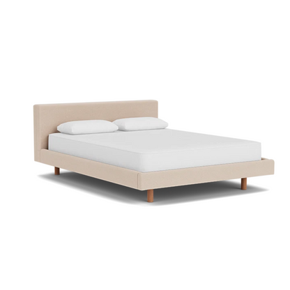 Custom Fabric Bento Queen Bed - Walnut Leg