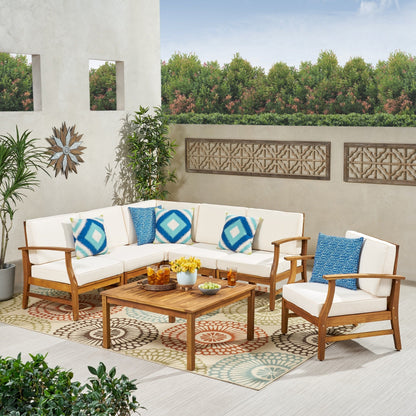 Perla Outdoor 7-piece Acacia Wood Sofa Set with Cushion by Christopher Knight Home