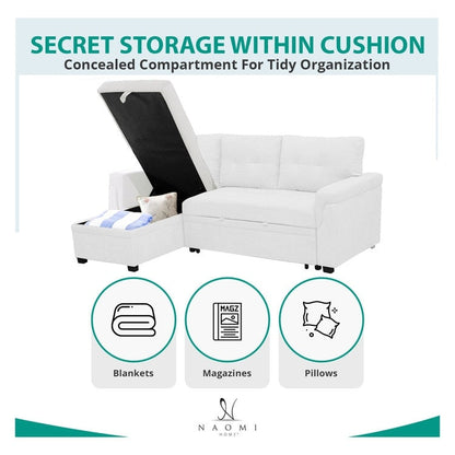 Reversible Sectional Sofa with Pull-Out Sleeper Bed, Hidden Storage Chaise, Durable Legs,
