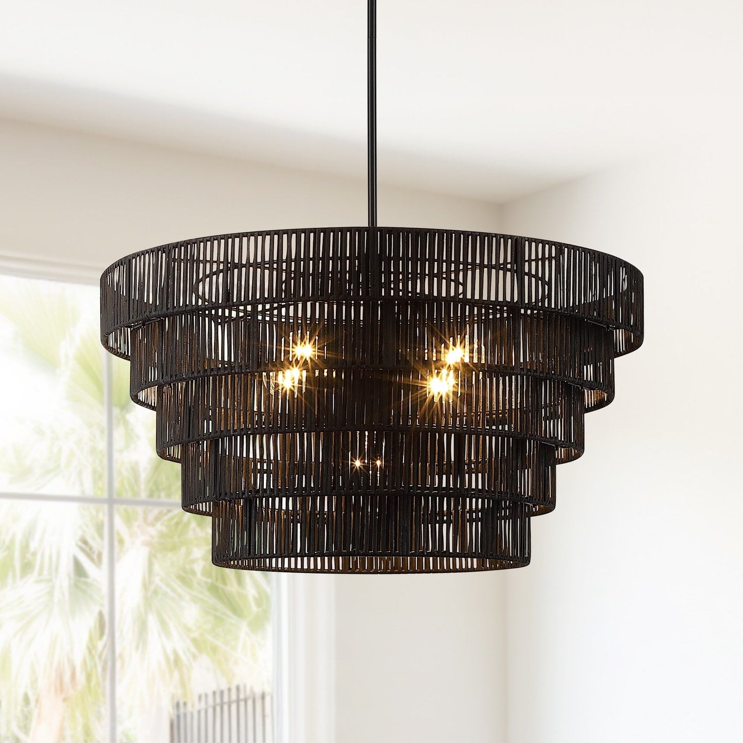 Piersan 5-Light Modern Bohemian Chandelier with Tiered Rattan Shade - 26 in. W