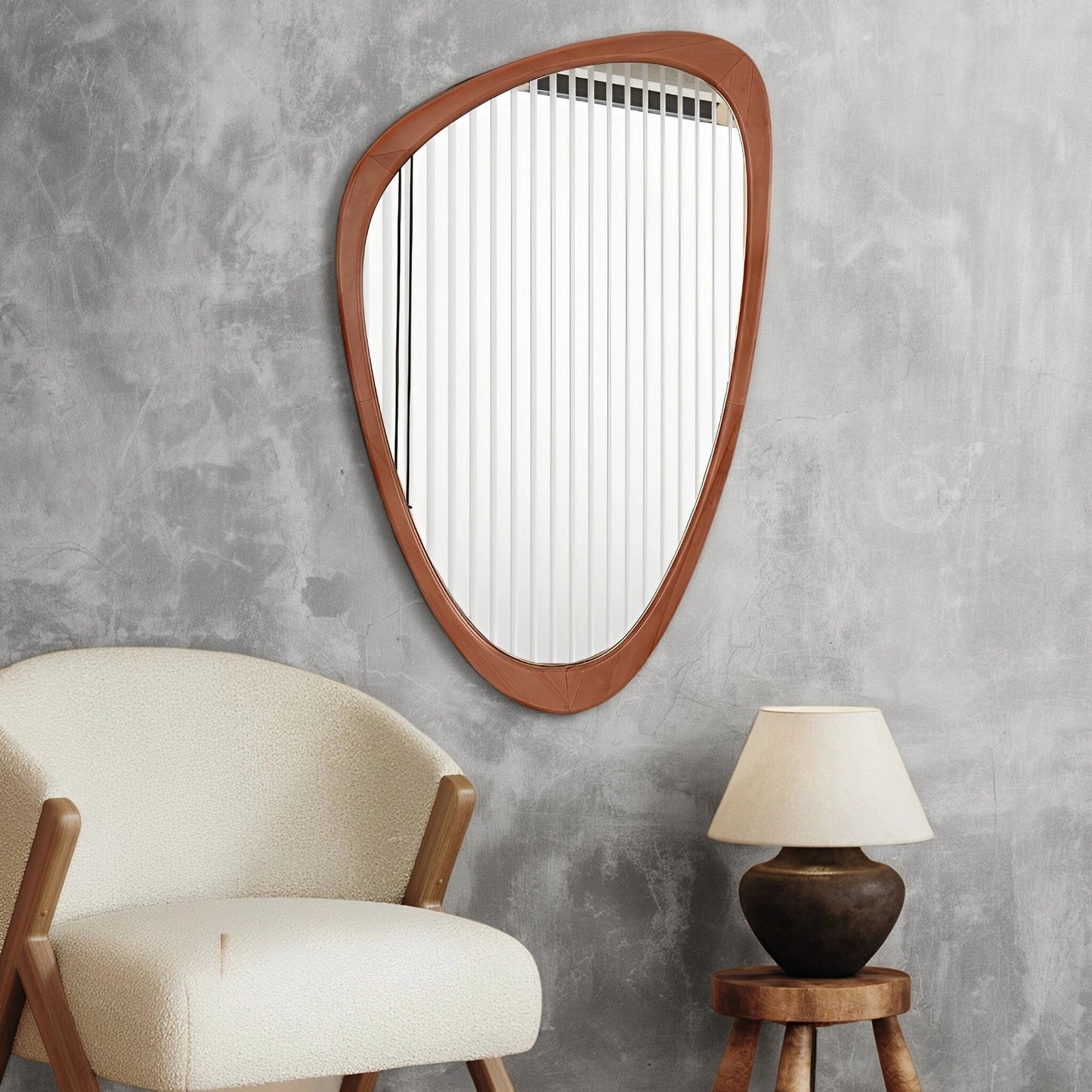 Pine Frame Cobblestone Shaped Asymmetrical Wall Mirror