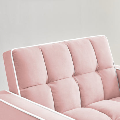 Pink Velvet Single Sofa Bed with Adjustable Back
