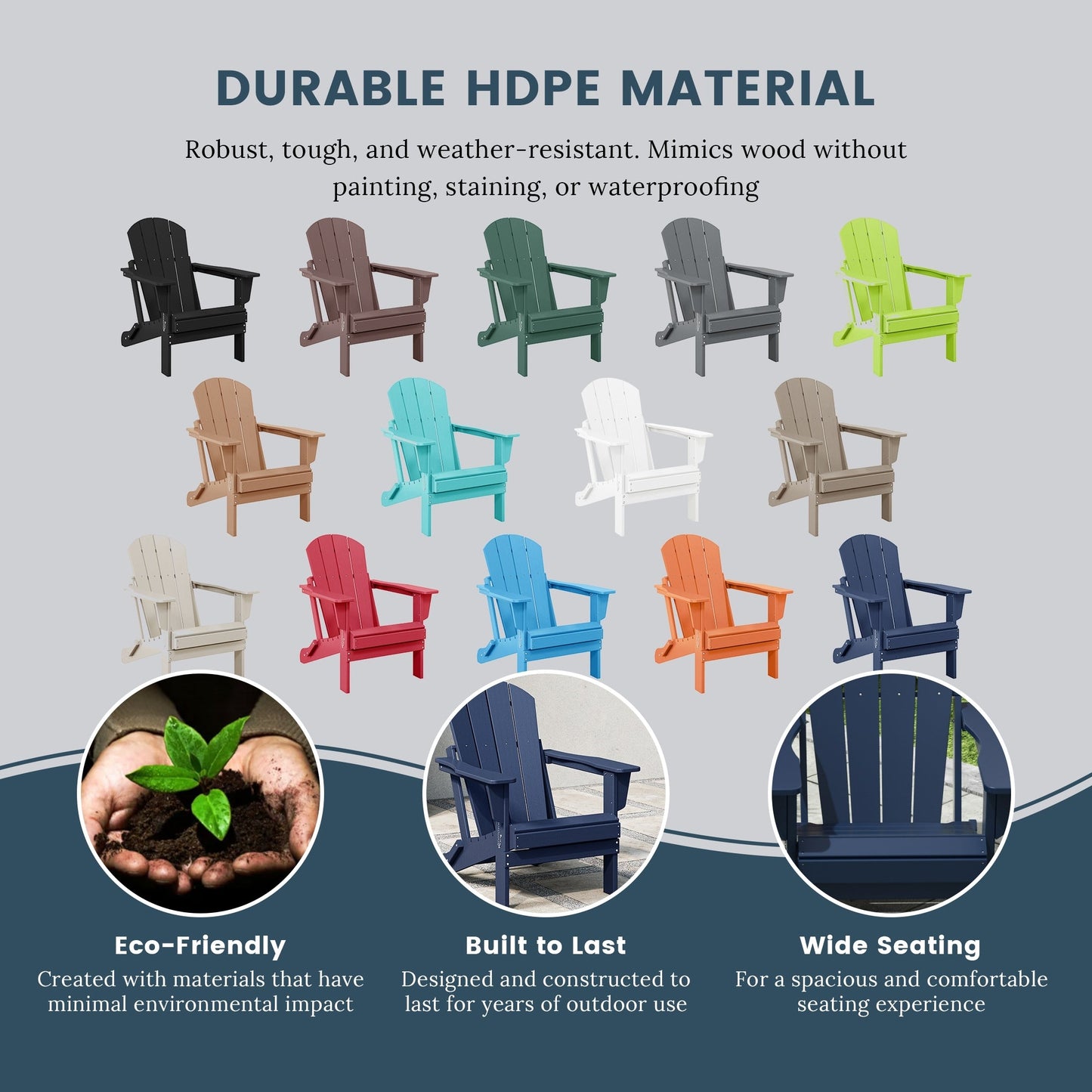 Polytrends Laguna Fade Resistant All Weather Outdoor Patio Folding Adirondack Chair