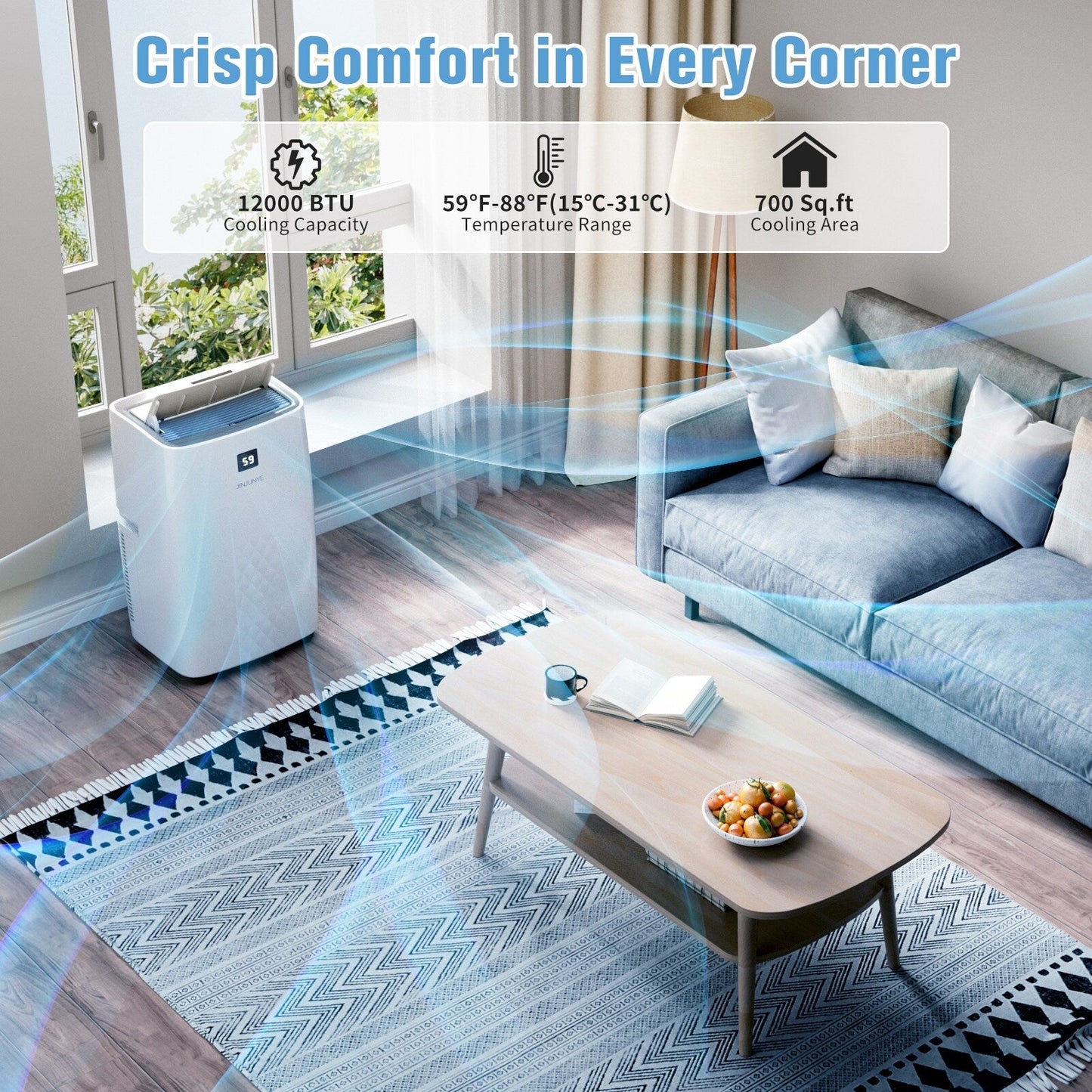 Portable Air Conditioner with Heater – 12000 BTU Cooling & 10000 BTU Heating for Rooms up to 700 Sq.Ft