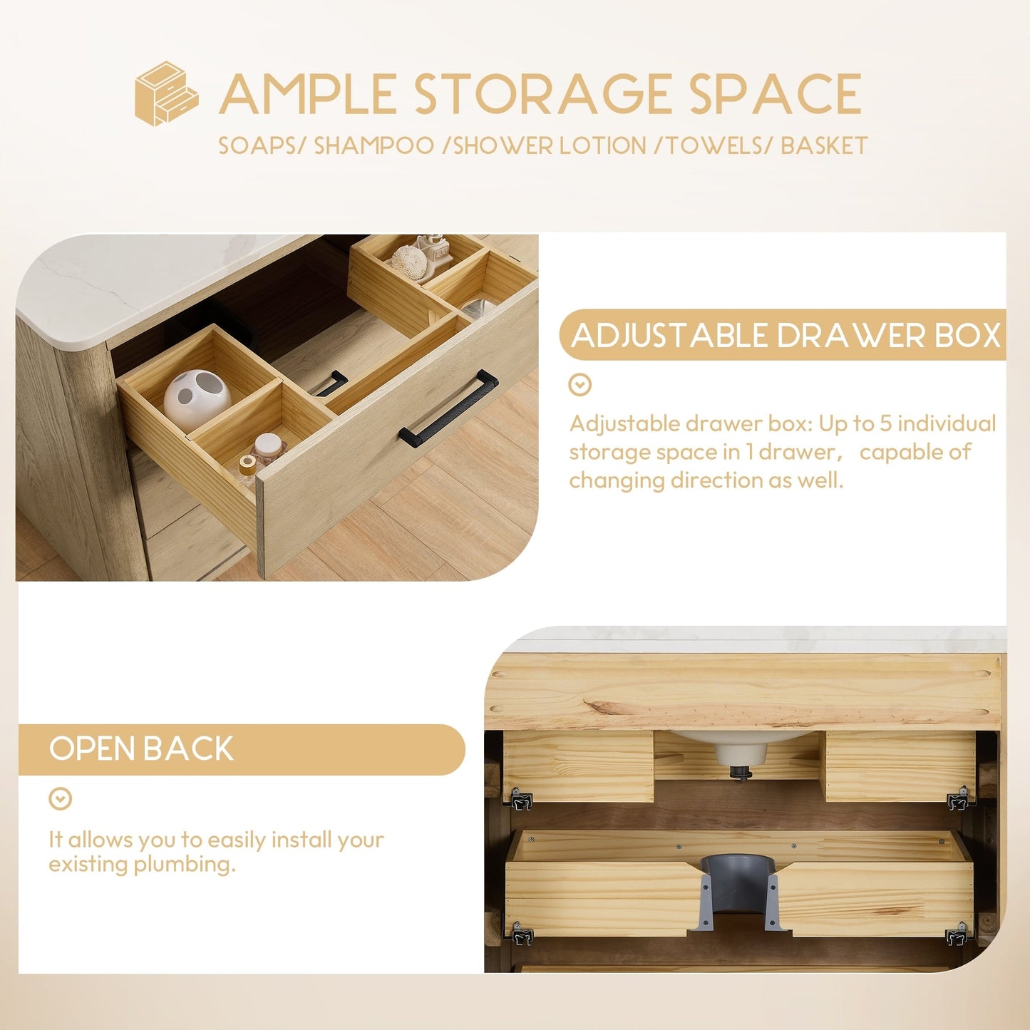 Porto Bath Vanity with White Quartz Stone Top without Mirror