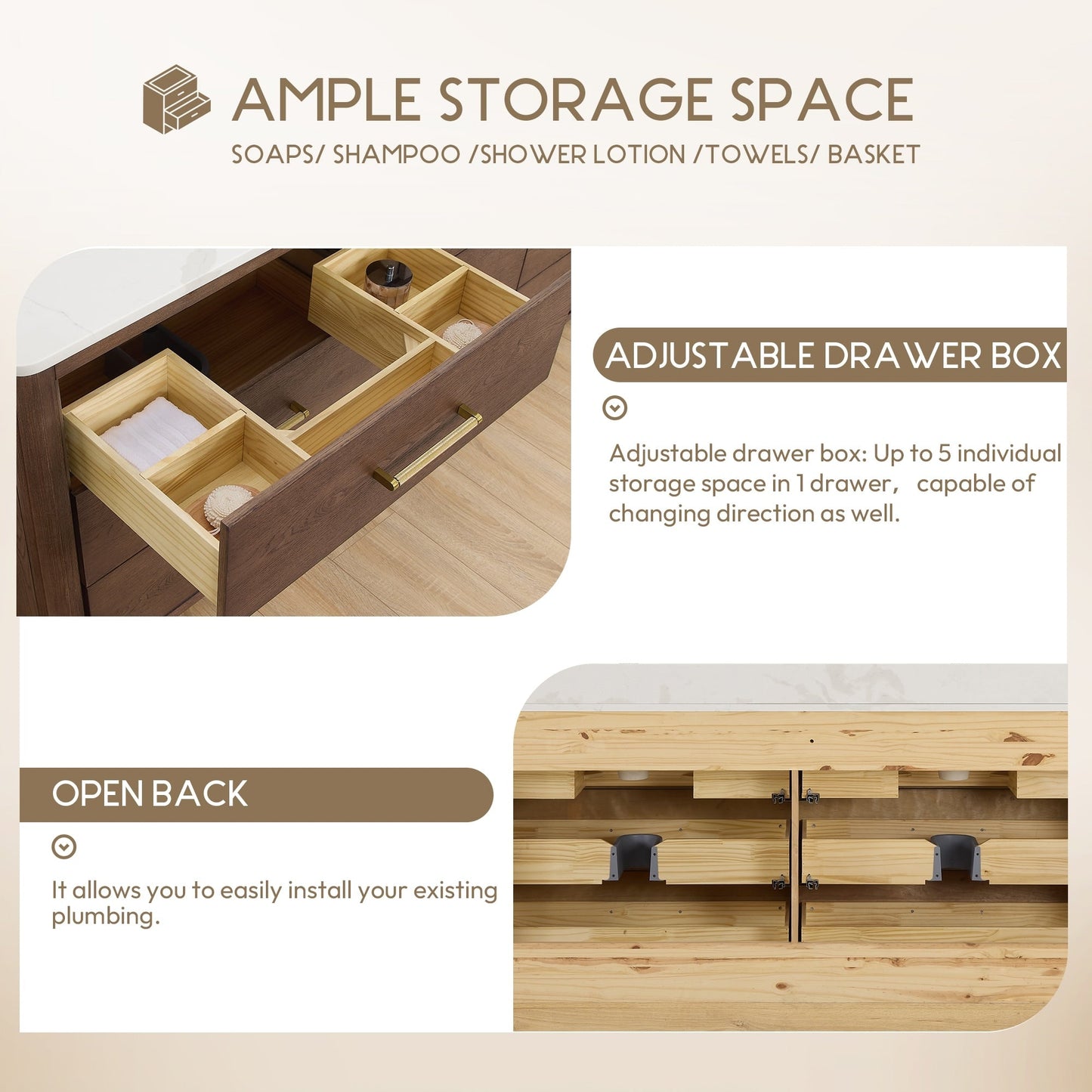 Porto Bath Vanity with White Quartz Stone Top without Mirror