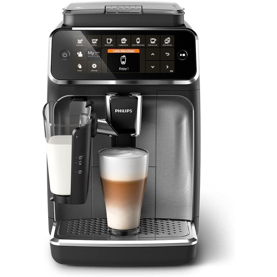 Premium Espresso Machine, 12 Hot/Iced Coffees, LatteGo System, Ceramic Grinder, Black Chrome