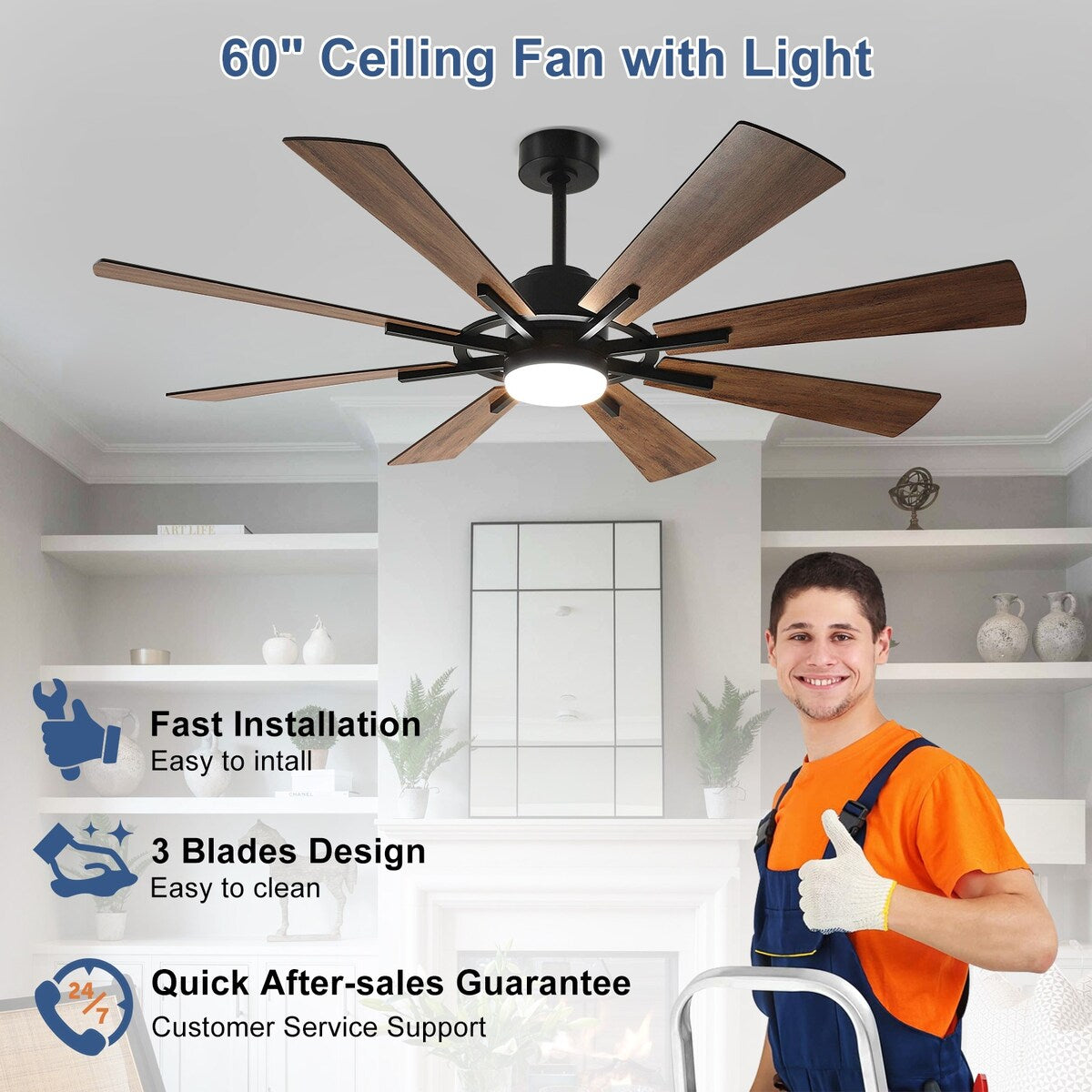 Remote Ceiling fan with Lights Large 8 Wooden Blades