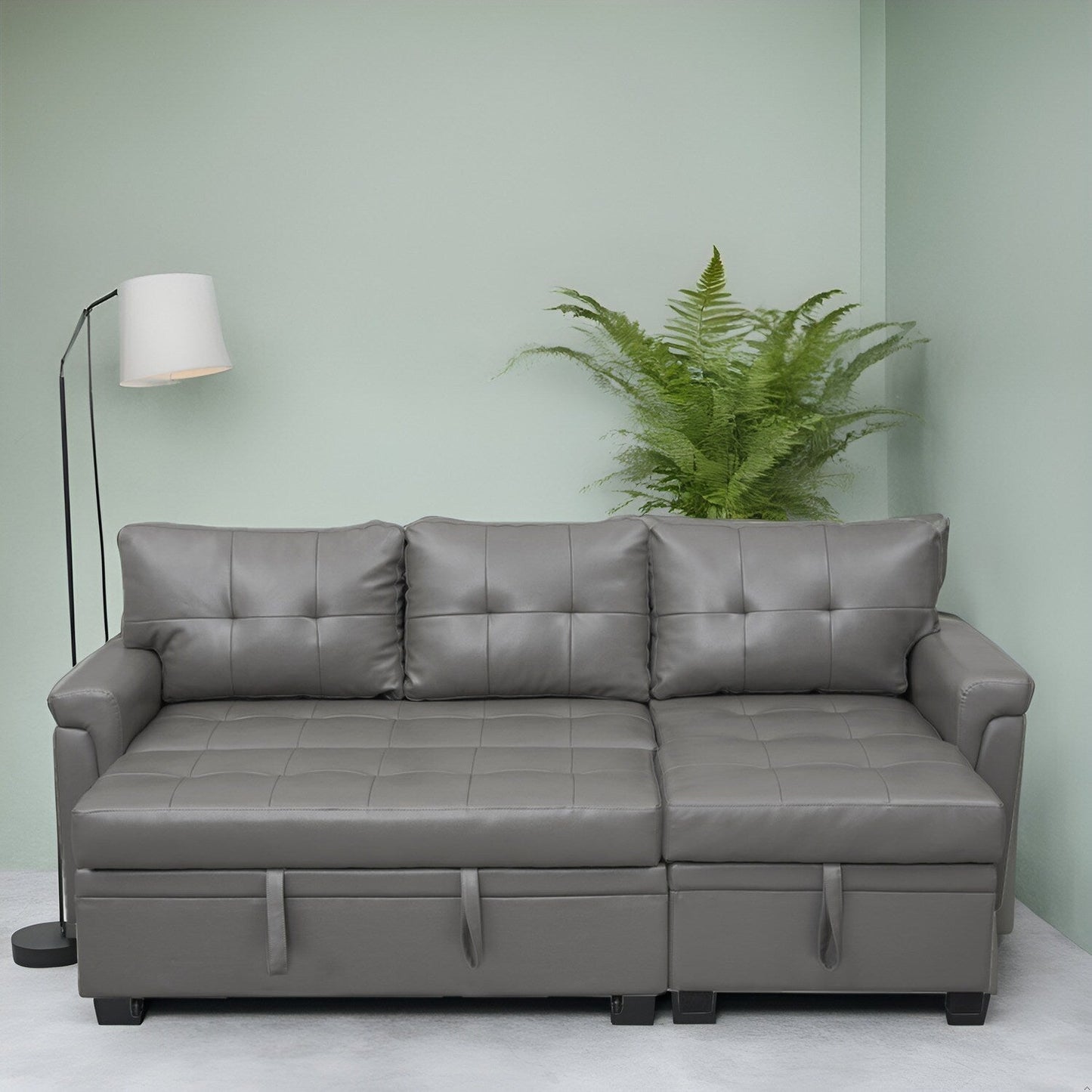 Reversible Sectional Sofa with Pull-Out Sleeper Bed, Hidden Storage Chaise, Durable Legs,