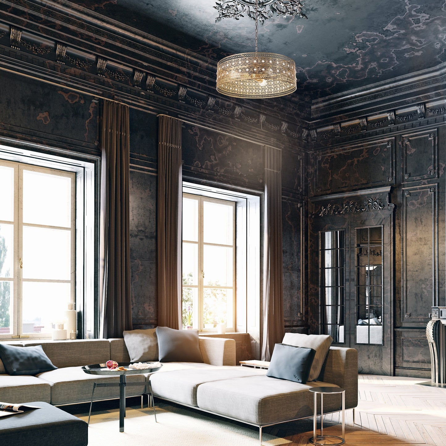 River of Goods Bryar Brass and Crystal 23.5W 3-Light Chandelier - 23.5 x 23.5 x 61.5