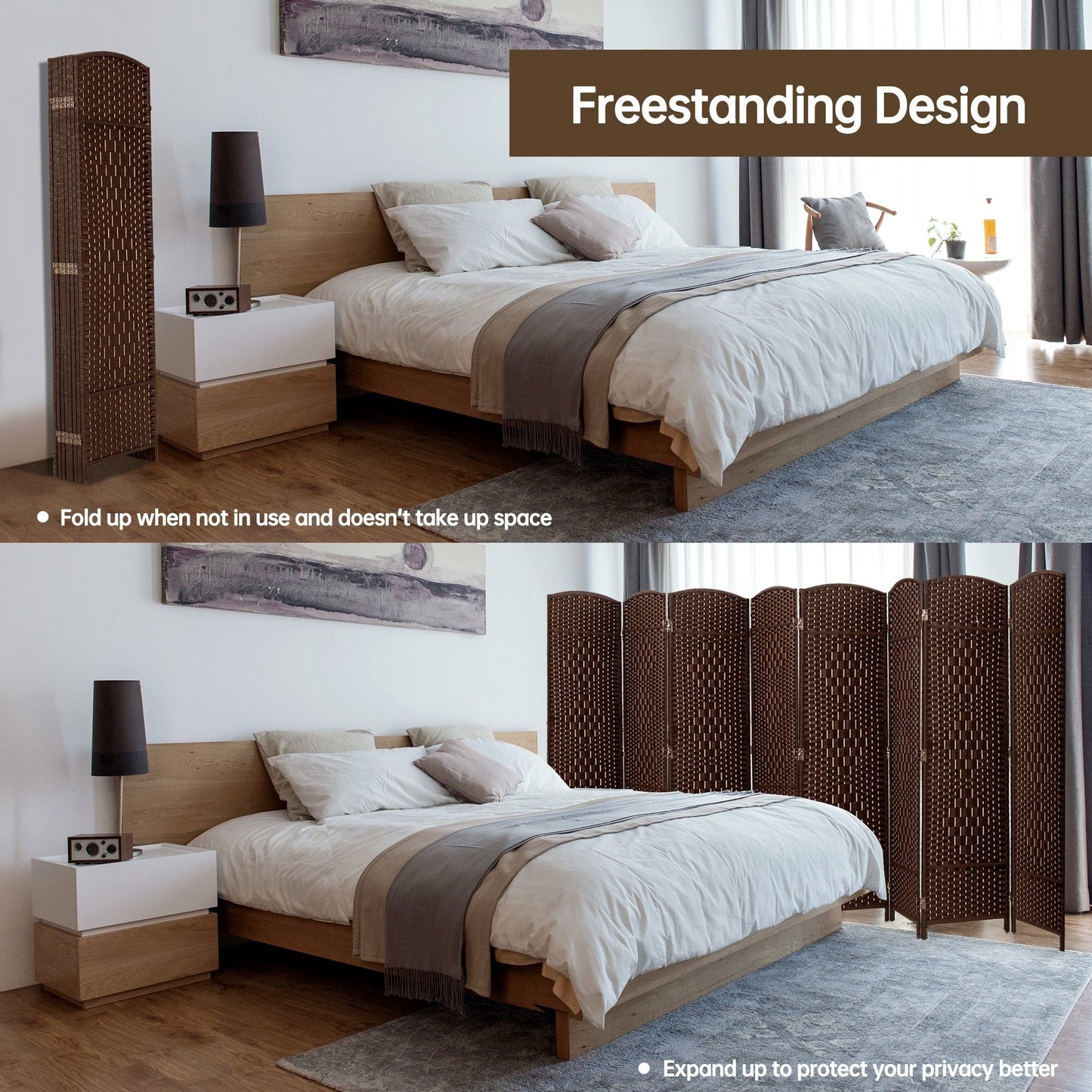 Room Divider 6 FT Tall Weave Fiber Freestanding Privacy Screen Folding Screen