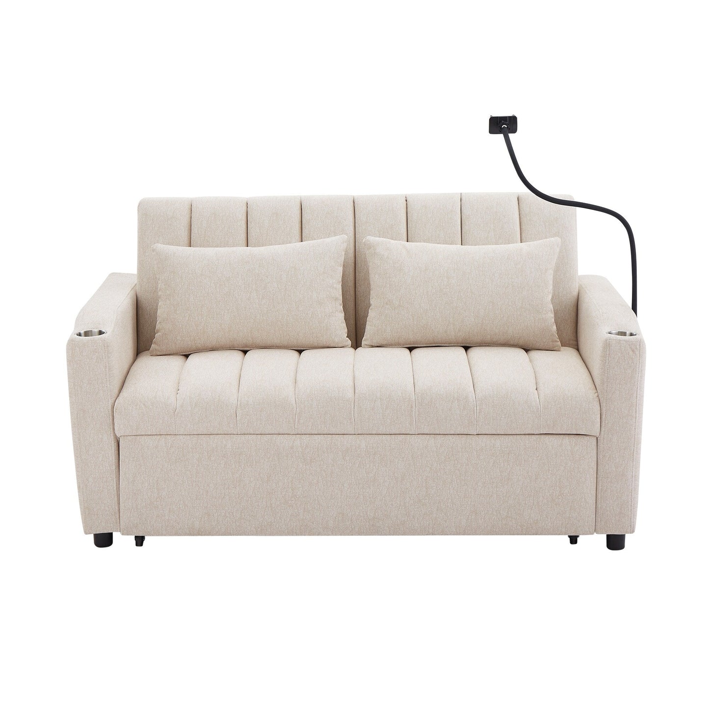 Roomfitters Convertible Loveseat Sofa Bed with USB Ports, Side Pockets, Cup Holders, and Swivel Phone Holder for Living Room