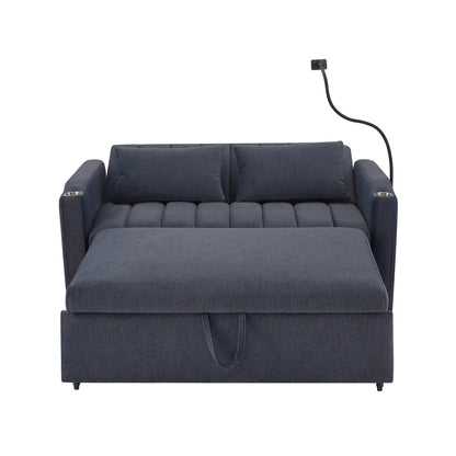 Roomfitters Convertible Loveseat Sofa Bed with USB Ports, Side Pockets, Cup Holders, and Swivel Phone Holder for Living Room