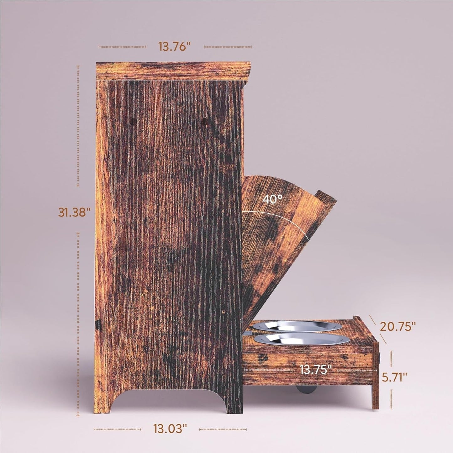 Roomfitters Dog Feeding Station with 2 Elevated Dog Bowls, Tilt Out Pet Feeding Cabinet Station