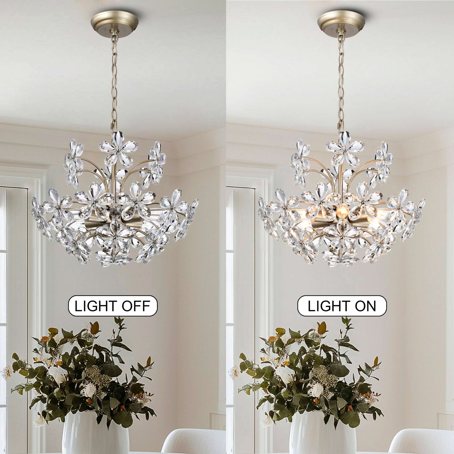 Rosa 6-Light Brushed Silver-ish Champagne Flower Crystal Chandelier