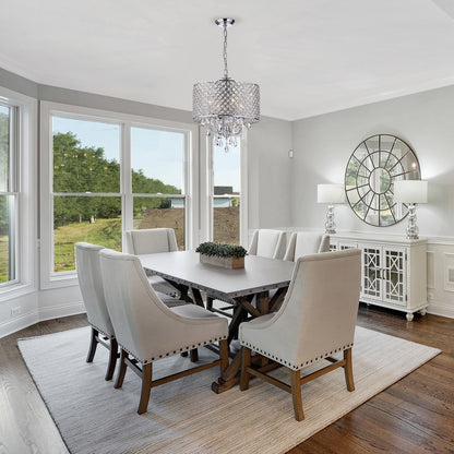 Round Beaded Drum Chandelier with Hanging Crystals