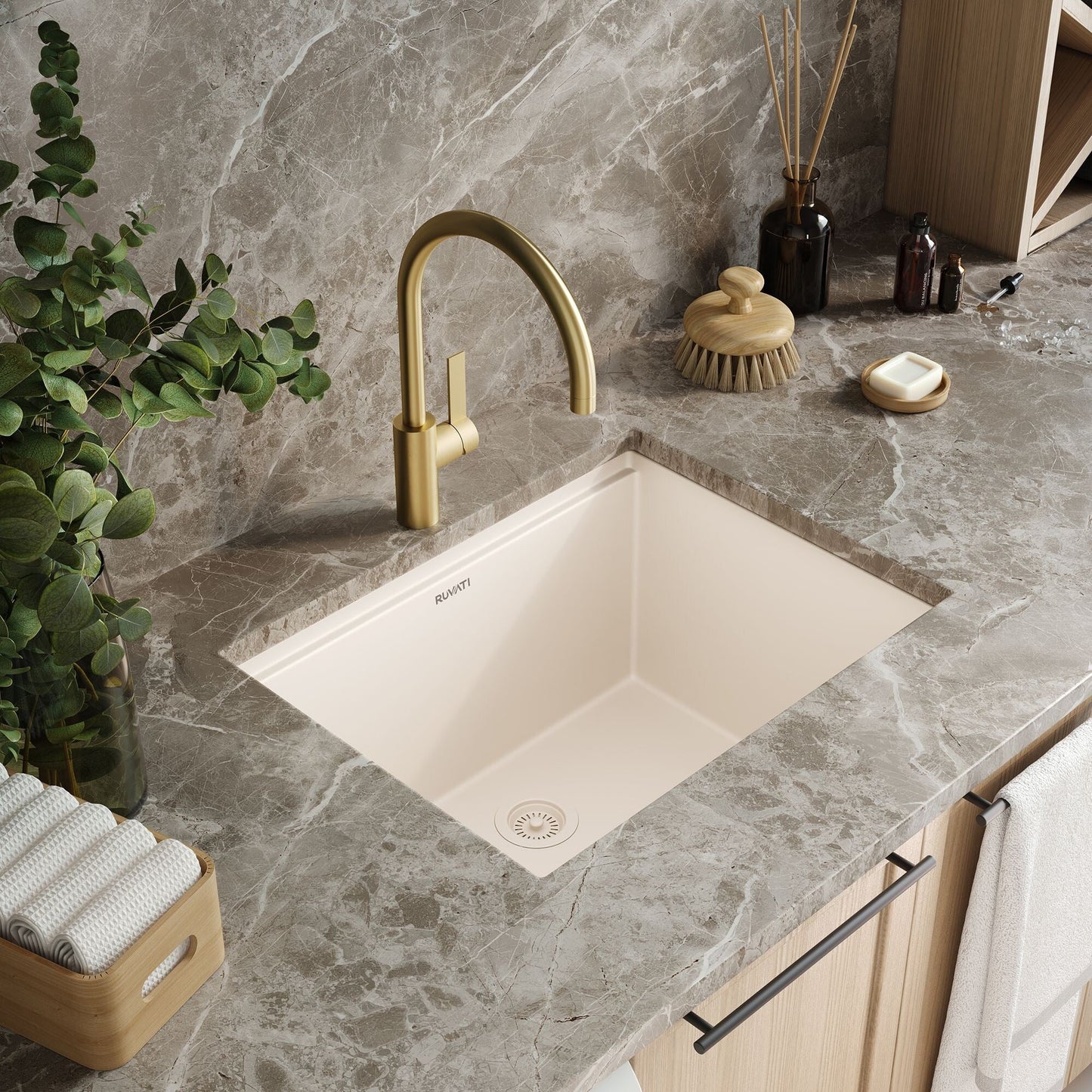 Ruvati 25-inch epiRock Workstation Warm White Undermount Laundry Sink - RVG2321WB