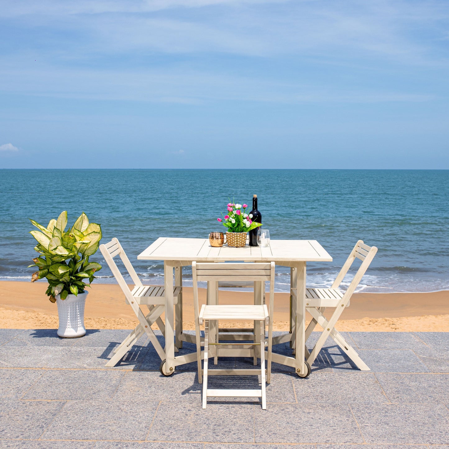 SAFAVIEH Outdoor Brandy 5-Piece Outdoor Dining Table Set - 43Wx35Dx29H