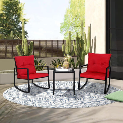 SUNCROWN 3-Piece Black Metal Outdoor Patio Rocking Bistro Set
