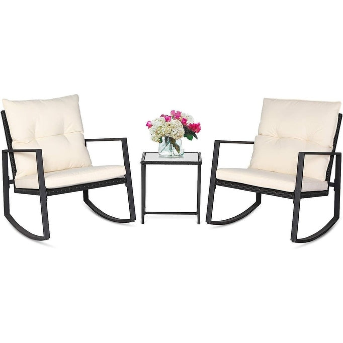 SUNCROWN 3-Piece Black Metal Outdoor Patio Rocking Bistro Set