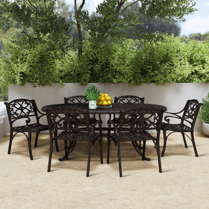 Sanibel Bronze Aluminum 7- Piece Outdoor Dining Set with 72 Oval Dining Table and Six Armchairs by Homestyles