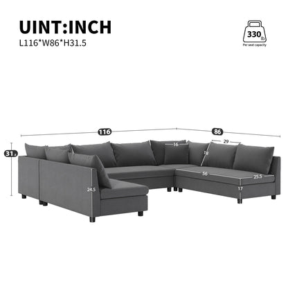 Sectional Sofa,Reversible U Shaped Chenille Couch Set,Free Combination,Oversized 8 Seat Convertible Sofa