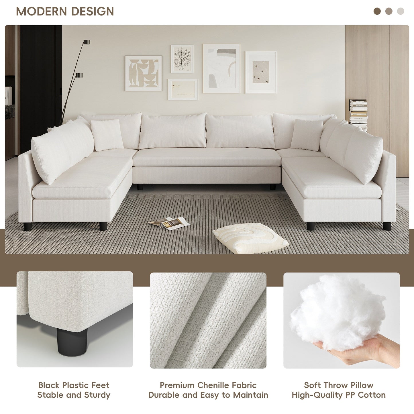 Sectional Sofa,Reversible U Shaped Chenille Couch Set,Free Combination,Oversized 8 Seat Convertible Sofa