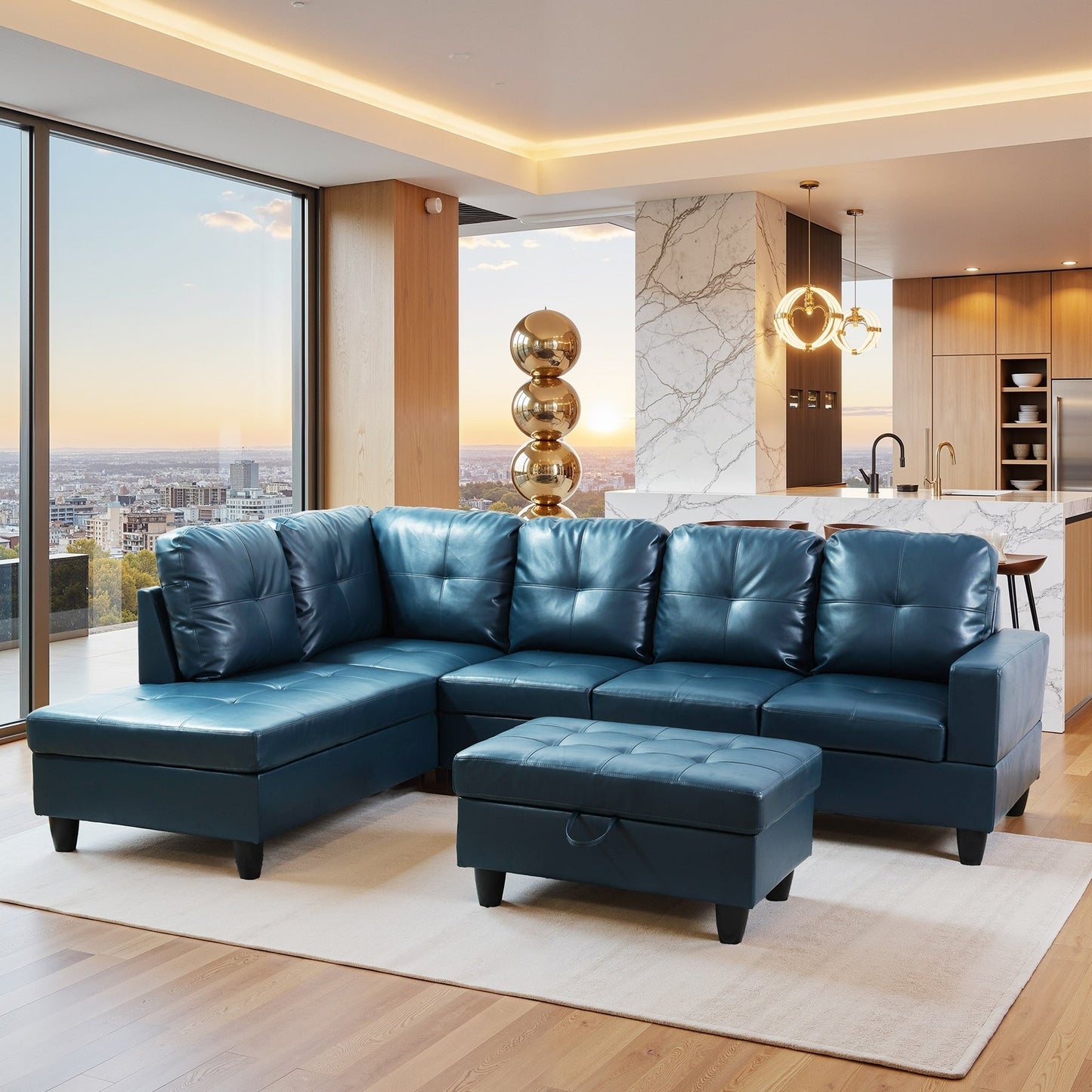 Semi PU Synthetic Leather 3-Piece Couch Living Room Sofa Set