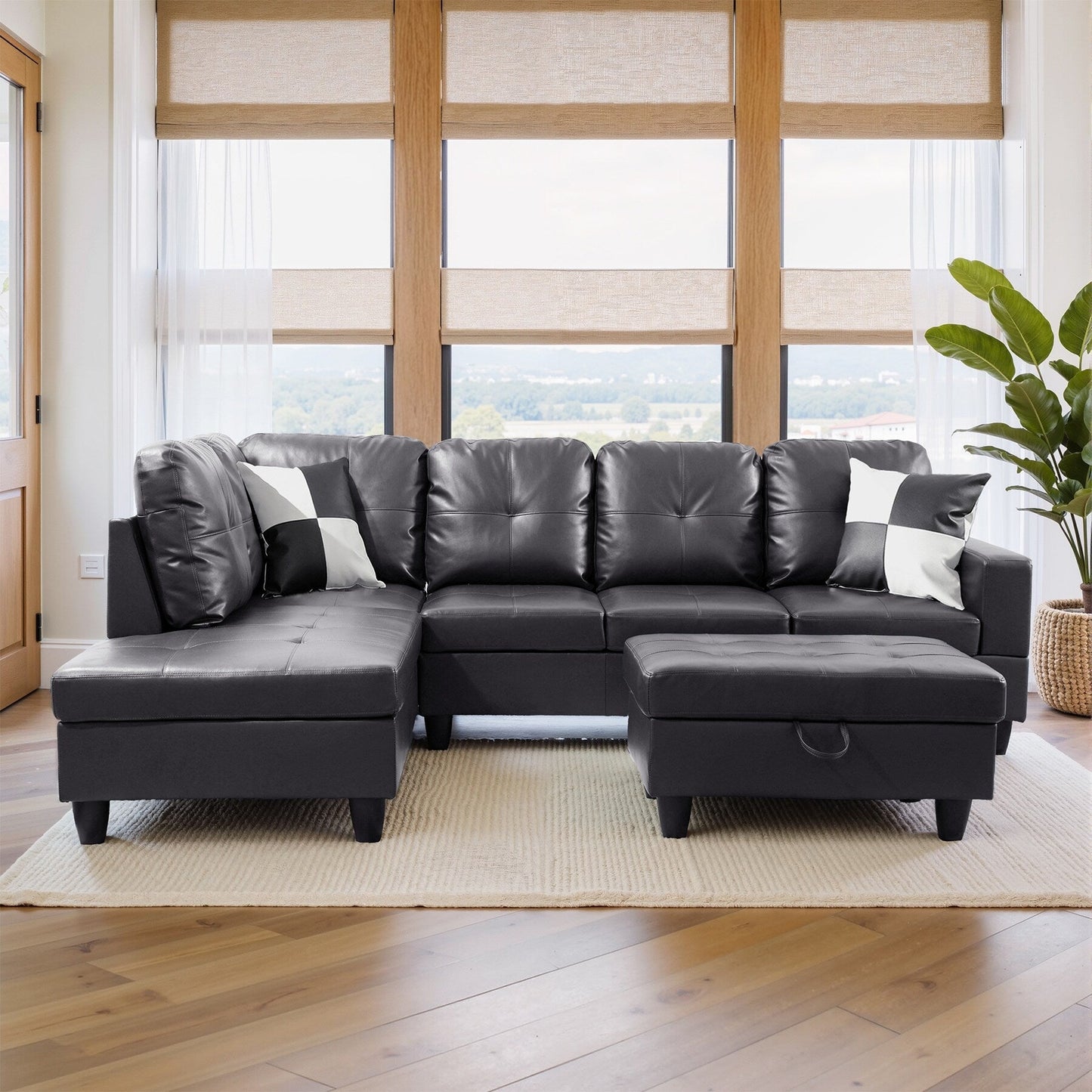 Semi PU Synthetic Leather 3-Piece Couch Living Room Sofa Set