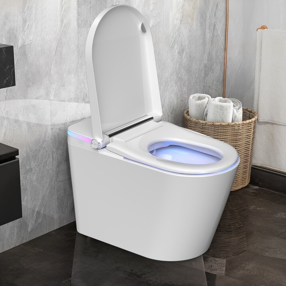 Smart Toilet, One Piece Bidet Toilet for Bathrooms,Modern Elongated Toilet with Warm Water,Dual Auto Flush,Foot Sensor Operation