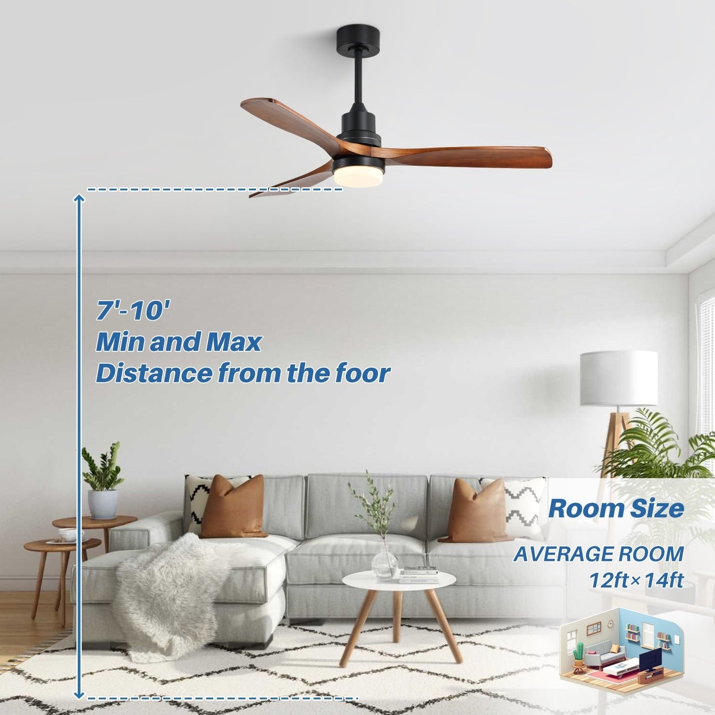 Sofucor 52 Indoor Wood Ceiling Fan Light with Remote, Integrated Light Optional