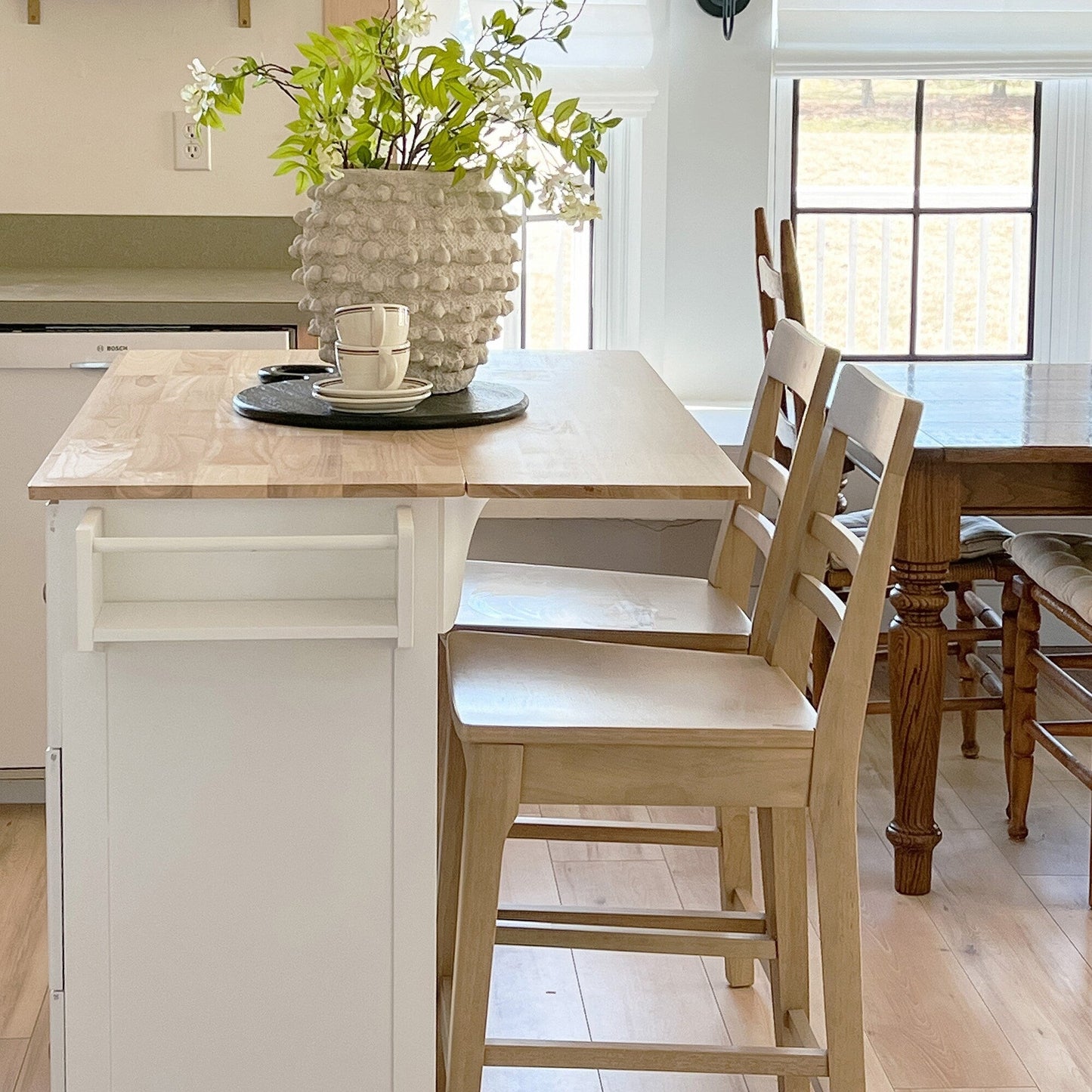 Sophia & William Kitchen Island Cart with Drop-Leaf and Rubber Wood Top, Rolling Kitchen Trolley Cart with Large Storage Cabinet