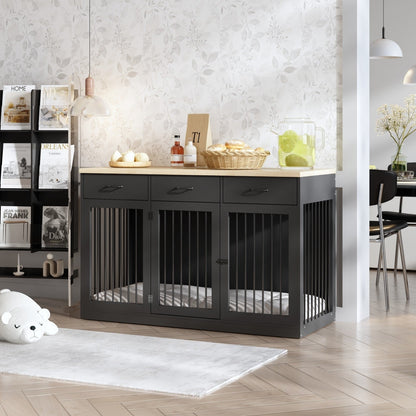 Stylish Wooden Dog Crate Furniture with Storage, 3 Drawers