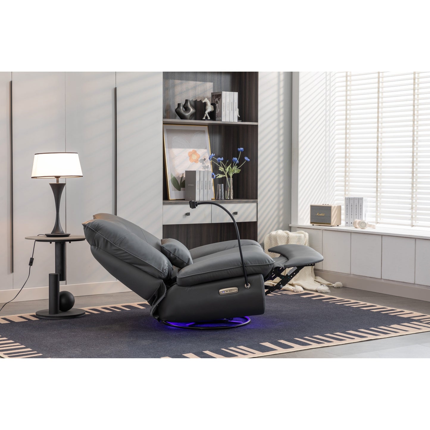 Swivel Glider Power Recliner with Bluetooth Speakers, Phone Holder, USB and Type-C Charging Ports, Hidden Arm Storage