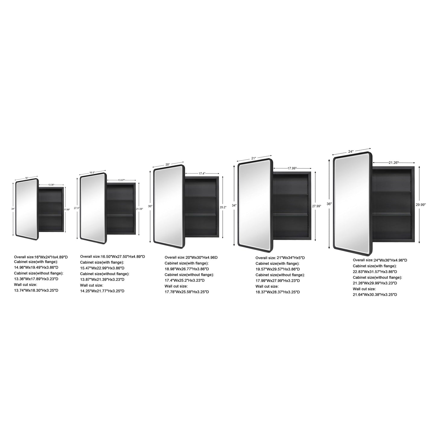 TEHOME Farmhouse Recessed Metal Bathroom Medicine Cabinets with Mirror