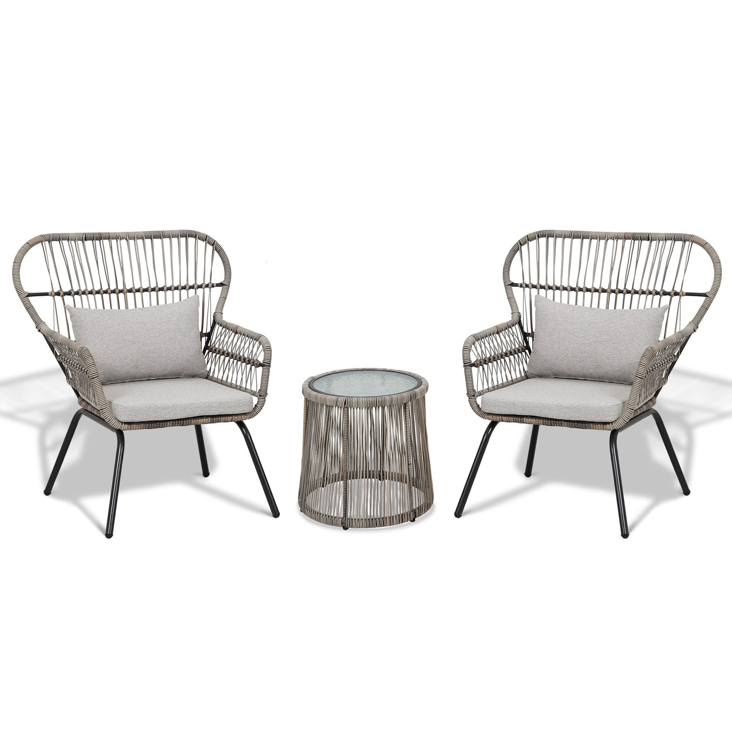 3 Piece Outdoor Wicker Conversation Bistro Set, All-Weather Rattan Furniture Patio Chairs Set with Cushions