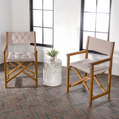 Theo Classic Mid-Century Outdoor Acacia Wood Foldable Diamond-Quilted Back Director Chair with Cushion, (Set of 2) by JONATHAN Y