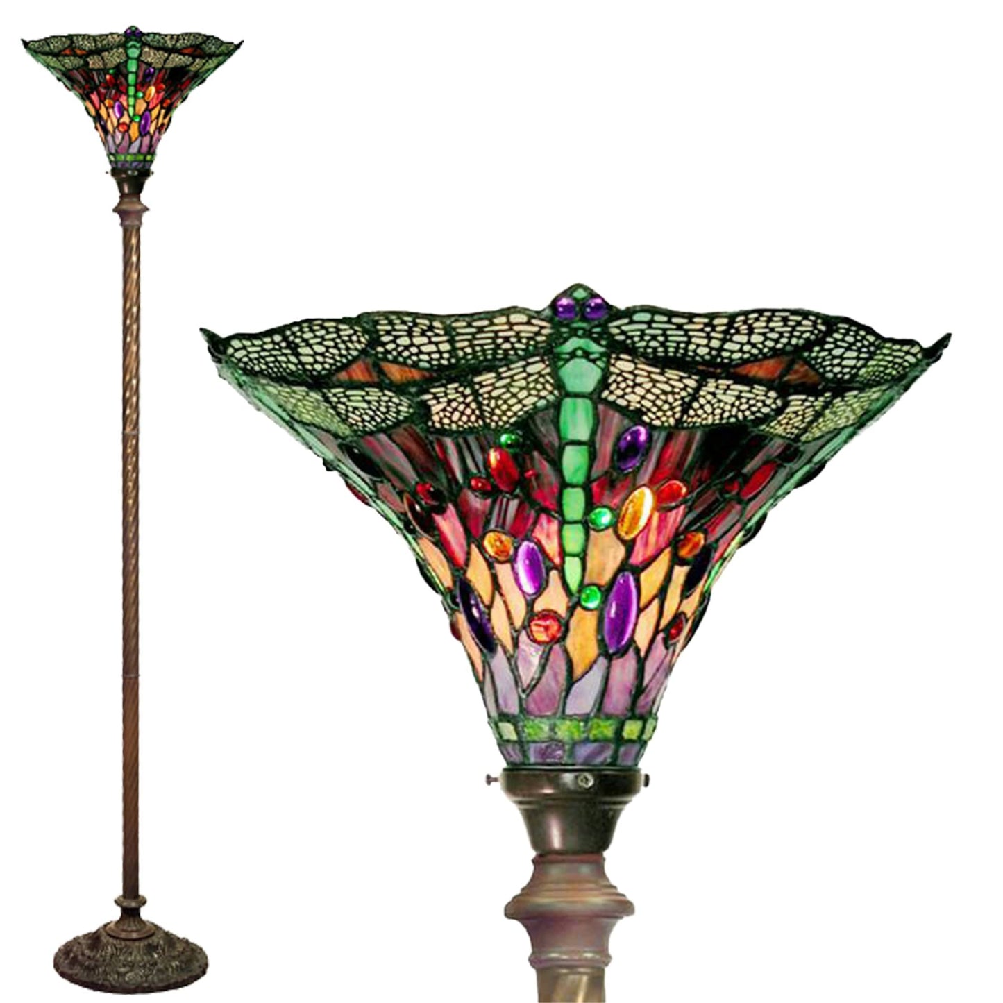 Tiffany-style Dragonfly Torchiere Lamp