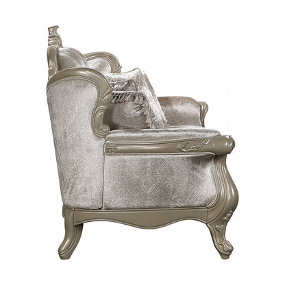 Upholstered Sofa with Button Tufted Back in Beige and Champagne